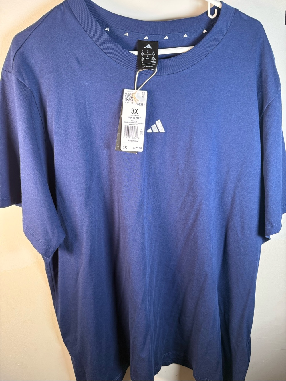 adidas Men’s Navy Blue Short-Sleeve Crew Tee with Logo